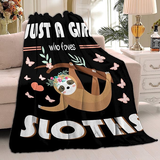 Sloth Blanket Just Girl Loves Sloths Blanket Soft Blankets and Throws Flannel Cozy Lightweight Quilt Gift Perfect for Bed Sofa Couch-40 x30 Extra Small for Pets Toddler