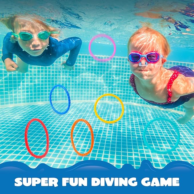 JOYIN Dive Circles Pool Toys, 8 Pcs Colorful Pool Rings for Kids, Underwater Training Swimming Diving Toy for Kids Gifts Summer Swim Water Fun Games