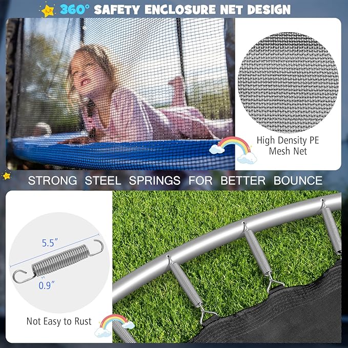 GYMAX Trampoline for Kids, ASTM Approved 12FT 14FT 15FT 16FT Recreational Toddler Trampoline with Enclosure Net, Basketball Hoop, Basketball & Pump, Rebounder for Adults