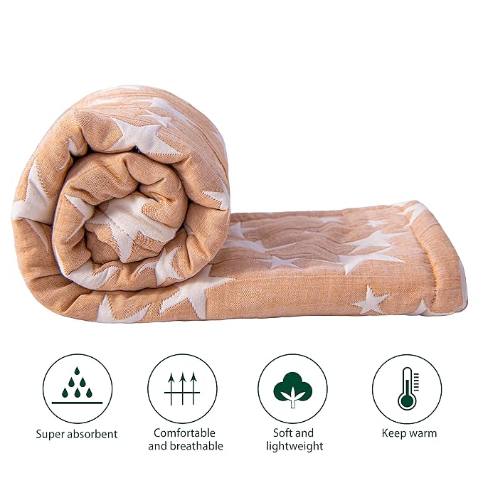 NTBAY 3 Layer Toddler Blanket, Muslin Cotton Jacquard Bed Blankets, Lightweight Thermal Baby Blanket, Super Soft and Warm Crib Blanket for All Seasons, Decoration Gift, 45"x60", Pale Orange Star