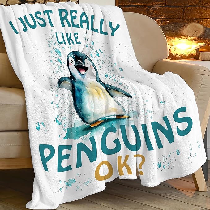 Penguin Blanket Cute Penguin Throw Blanket Gifts for Kids Girls Boys Adults Women Men Super Soft Cozy Plush Fluffy Fuzzy Fleece Blanket Decor 60''X80''