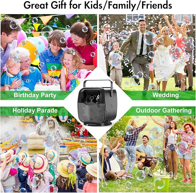 KIDWILL Rechargeable Bubble Machine, Automatic Bubble Blower - 5,000mAh Power, 90°/180°/360° Auto Rotation, 3 Speeds - Bubble Maker Toy for Toddler, Kids, Pets, Parties Indoor Outdoor