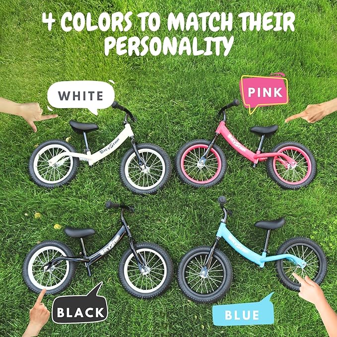 14 Inch Balance Bike for Kids 3-6 Year Old, Bike with No Pedals, Air Rubber Tires, Adjustable Height, Foot Rest, Pedalless Bicycle Boys, Girls (Pink)