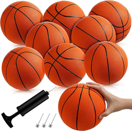 Vinsot 8 Pack Mini Rubber Basketballs Set 7 Inch Mini Hoop Basket Ball with Air Pump for Beginner Basketball Arcade Games Indoor Outdoor Pool Party Favors(Orange)