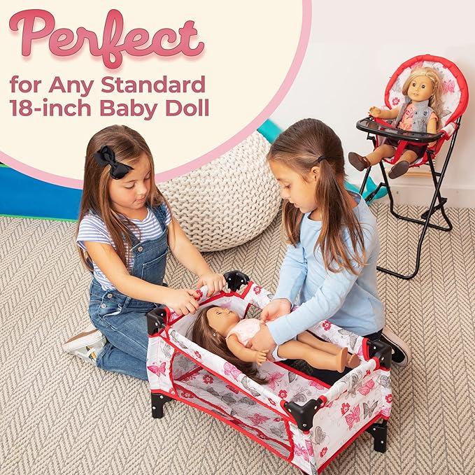 Litti Pritti 18-Inch Baby Doll Nursery Playset - Baby Doll Accessories Set with Swing, Crib, High Chair, and Carrier - Baby Doll Furniture for Girls - Suitable for 18-Inch Dolls and Kids Ages 3 and Up