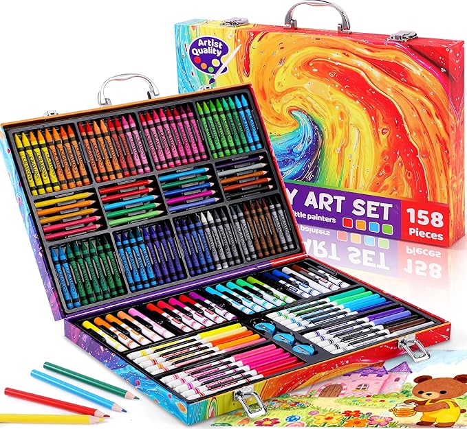 158 Pcs Art Supplies for Kids Ages 4-8, 6-8, Deluxe Art Kit Crafts Drawing Painting Set with Crayons, Colored Pencils, Markers - Christmas Gift for 4 5 6 7 8 9 10 11 12 Year old Toddlers Girls Boys