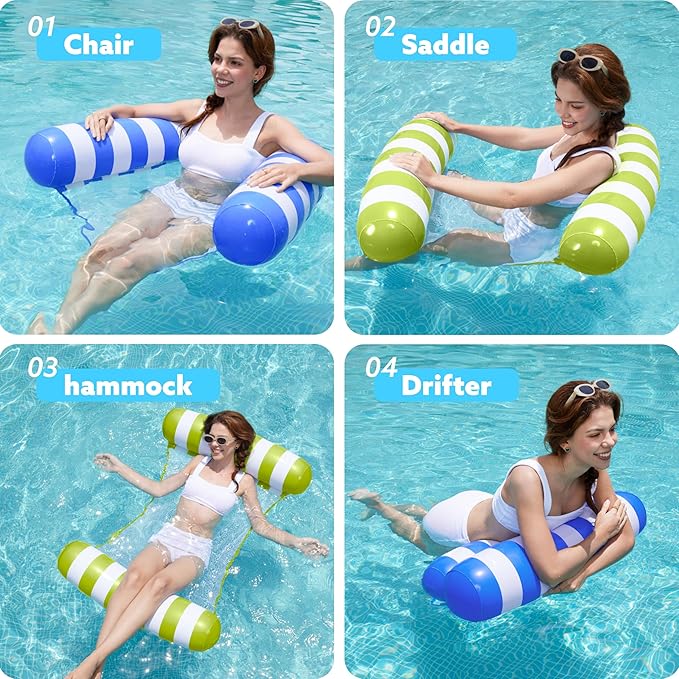 SLOOSH 2 Packs Hammock Pool Floats Adults, 4-in-1 Multi-Purpose Inflatable Pool Floats PVC Water Hammock Lounge Floaties