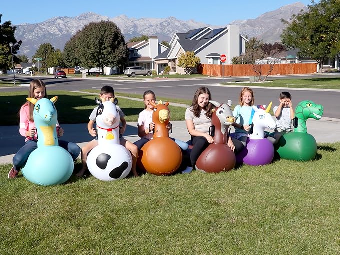 Hearthsong Hop N Go Inflatable Bull Riding Bouncy Hopping Toys for Kids Ages 5+ - Ride On Bouncer Animal Hopper Jumping Toys for Outdoor Games