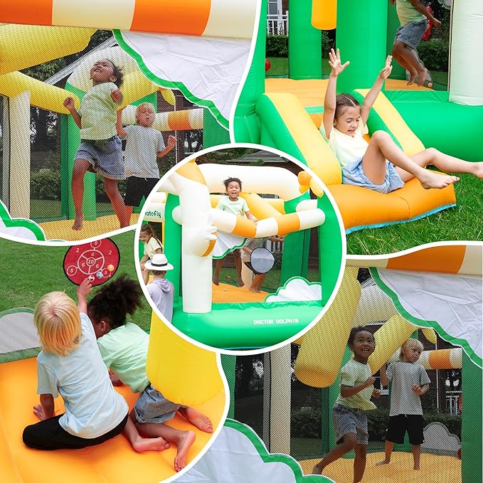 Inflatable Bounce House for Kids with Blower, Bouncy Jumping Castle with Slide, Large Bounce Area Cute Theme Thick and Durable for Outdoor Indoor Play