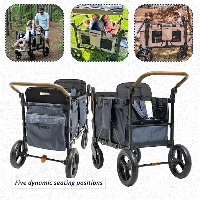 Keenz XC EVO - Luxury 2 Passenger Stroller Wagon for Kids | Foldable 2 Passenger Quad Seater with Adjustable Canopy | Blue