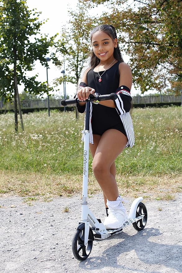 Nattork Scooter for Kids Age 6+, Teens and Adults- Adjustable Height Folding Kick Scooter with Large Sturdy Wheels for a Smooth Ride, Lightweight, Anti-Shock Suspension for Boys and Girls