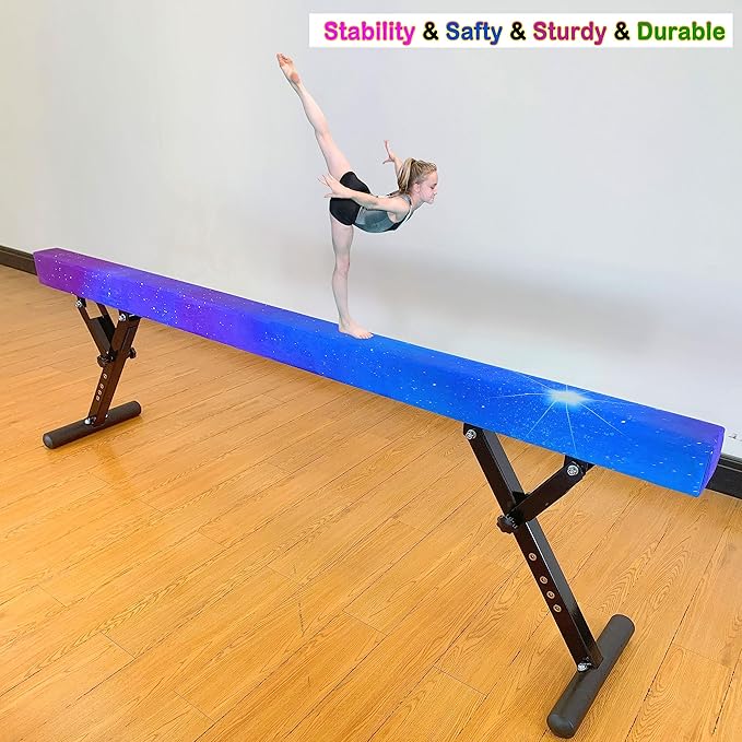 Adjustable Balance Beam 8 ft Gymnastic Beam Adjustable Height for Kids and Teenage of All Gymnastic Levels, Gymnastic Training Beam Gymnastic Equipment for Athlete Home and Gym Club Use