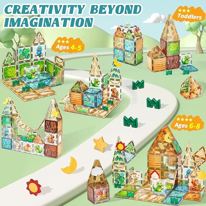 Magnetic Tiles Building Toys Set with 5 Magnetic accessories, Forest Animals Magnetic Blocks for Kids Ages 3-5 4-8, STEM Educational Sensory Magnet Toys Birthday Gifts for Toddlers Girls Boys