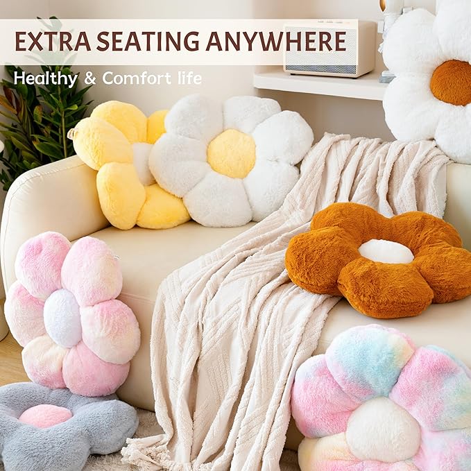 18” Yellow Flower Pillow Flower Shaped Throw Pillow Colorful Smile Daisy Flower Pillows Seating Cushions for Adults Kids Throw Pillows Couch Decor