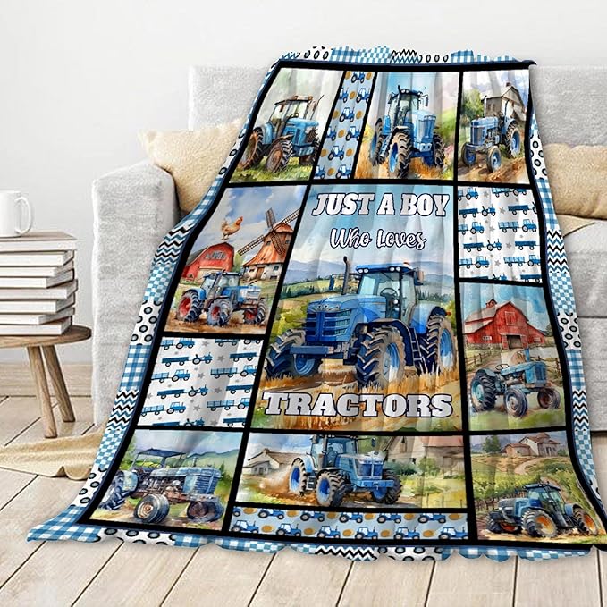 Tractor Blanket Farm Harvester Blankets,Just A Boy Who Loves Tractors Flannel Blanket Gifts for Girls Boys,Soft Warm Lightweight Blanket for Room Decor, 60"x80"for Adults