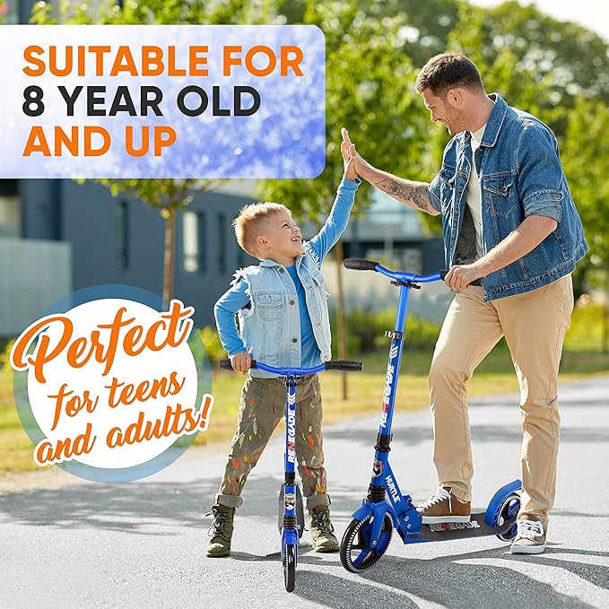 Hurtle Renegade Kick Scooter for Kids, Teenagers & Adults - 2-Wheel Folding Scooter with Adjustable T-Bar Handlebar - Alloy Anti-Slip Deck