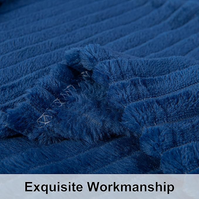 NTBAY Plush Flannel Oversized Baby Blanket, 50X60 Inches Soft and Warm Toddler Blanket with Striped Texture Nursery Bed Blanket for Stroller, Crib, Travel, Baby Gift, 50"x60", Navy Blue