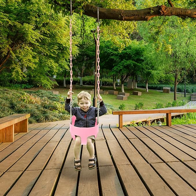 RedSwing High Back Toddler Bucket Swing Seat with Coated Chains, Heavy Duty Kids Swing Set Accessory Tree Straps Included for Outside, Playground, Backyard, Pink