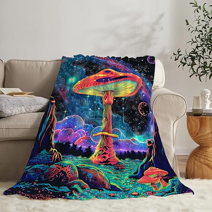 Mushroom Blanket Fleece Soft Warm Plush Mushroom Galaxy Throw Blanket Lightweight Plush Fuzzy Cozy Blankets for Lover Kids Adult Suitable for Couch Sofa Bed 50"X40"