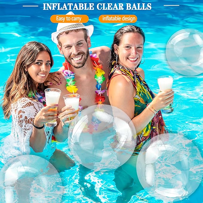 16 Pack 9 Inch Clear Inflatable Beach Balls Transparent Blow Up Beach Balls for Summer Beach Pool Water Party DIY Supplies