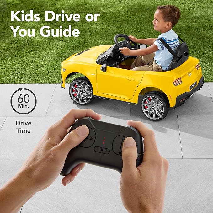 Best Choice Products Kids 12V Electric Ride On Car Officially Licensed Ford Mustang w/Parent Control, LED Lights, 2 Speeds, Bluetooth - Yellow