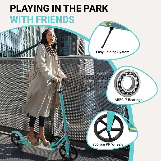 Kick Scooter for Ages 6+, Kids, Teens & Adults. Max Load 240 LBS. 8IN Big Wheels for Kids, Teens & Adults, 3 Adjustable Levels