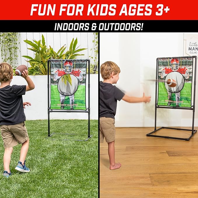 GoSports Red Zone Challenge Football Toss Game for Kids - Football Throwing Target with 2 Inflatable Footballs