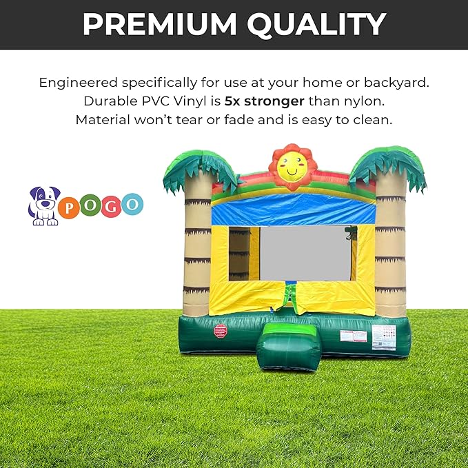 Crossover No-Print Tropical Smiley Face Inflatable Bounce House, Bouncy Jump Castle for Kids and Toddlers, Outdoor Birthday Party Jumping Bouncer, Commercial-Grade, Without Blower, 13 x 12 x 14.5 Ft