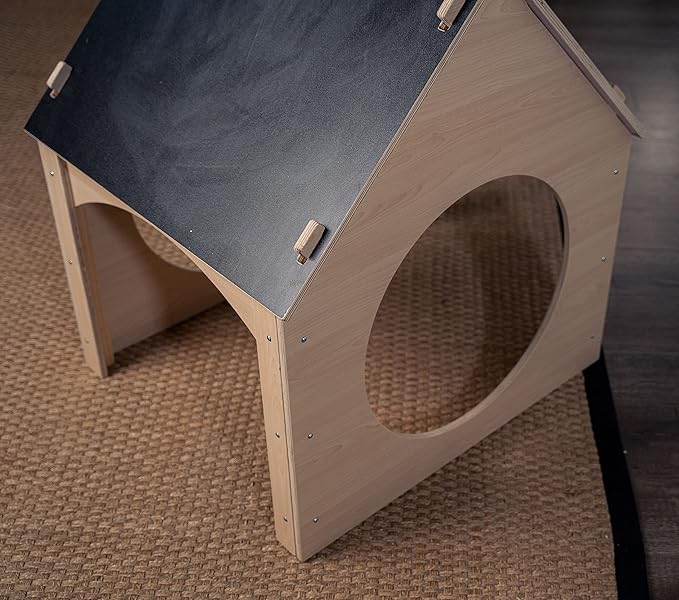 Avenlur Indoor Montessori Wooden and Waldorf Style Playhouse for Toddlers with Double Chalkboard Roof. Sturdy Play Set Structure for Children and Kids ECC Early Childhood Day Care, Preschool Playroom