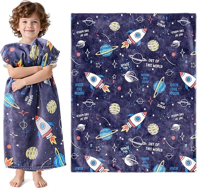 Wajade Toddler Fleece Space Blanket for Boys Kids 3D Rocket Planets Soft Throw Blanket Birthday Christmas Halloween Space Decor for Children 60"x80"