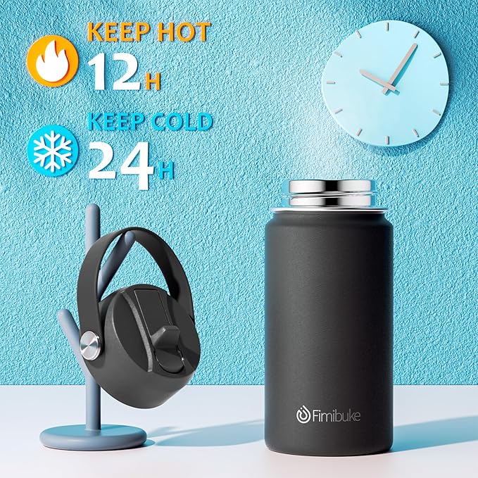 Fimibuke Kids Insulated Water Bottle, 14oz BPA FREE 18/8 Stainless Steel Travel Tumbler Double Wall Vacuum Leak Proof Kids Cup with Straw Metal Water Bottle for School Boys Girls(1 Pack, Black)