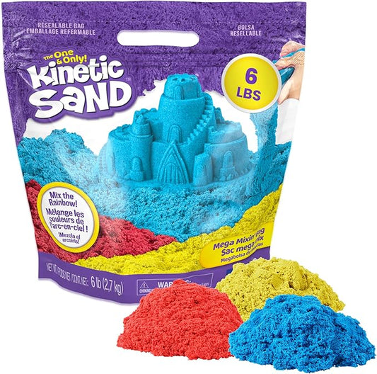 Kinetic Sand, 6lbs Mega Mixin’ Bag with Red, Yellow & Blue Play Sand, Amazon Exclusive (Packaging May Vary), Sensory Toys, Holiday Gifts & Stocking Stuffers for Kids Ages 3 and up