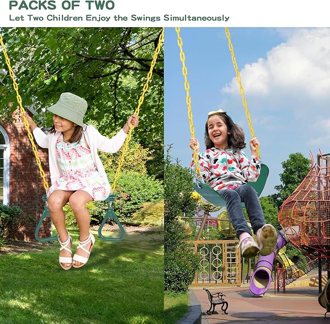 RedSwing Trapeze Swing Bar Rings and Swing Seat for Kids,Heavy Duty Safe Playground Swings Set Replacement for Children's Indoor and Outdoor Play, 330 Pounds Capacity, Green