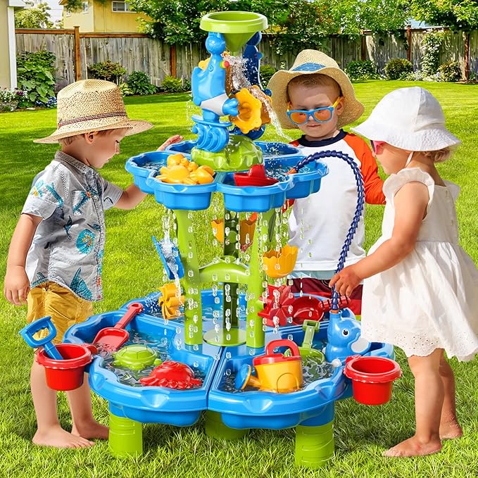 3 in 1 Flower Shape Water Table with Pump for Toddler Kids Ages 3-5 4-8, Summer Outdoor Toys Kids Beach Toys Water Play Sensory Table, Birthday Party Gifts for Toddler Boys Girls Ages 3 4 5 6 7 8