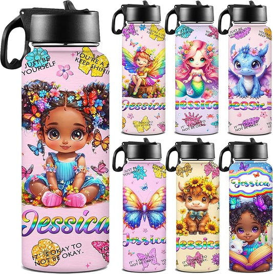 M YESCUSTOM Personalized Water Bottles for Kids with Straw Lid Custom Sports Water Bottle for School Personalized Names Stainless Steel Double Wall Insulated Cup Customized Gifts for Boy Girl Style20