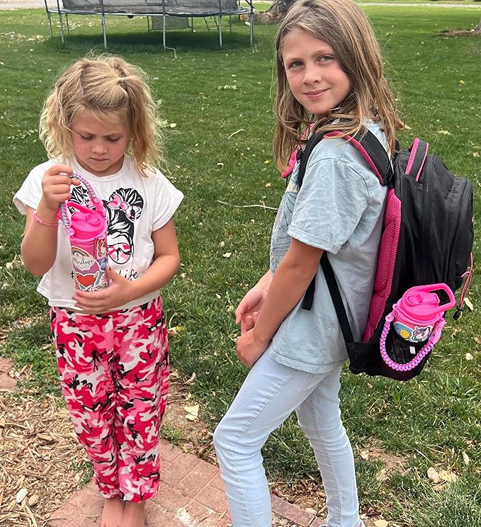 Mininoo Kids Water Bottle, Girls Water Bottle for School, 16oz Metal Stainless Steel Water Bottle Kids with Straw Lid（Punch/Purple）