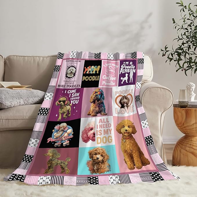 Poodle Throw Blanket Poodle Puppy Stuff Gifts for Dog Lover Kids Girls Boys Adults Women Men Soft Cozy Warm Plush Fluffy Fuzzy Fleece Blanket Decor 50''X60''