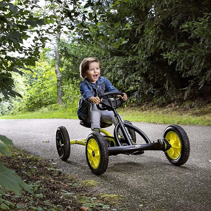 Berg Toys Buddy Cross Pedal Go Kart for Kids and Adults – Adjustable Ride On Toy for Ages 4-8 – Go Karts with BFR System,Outdoor Pedal Car for Kids (Yellow)