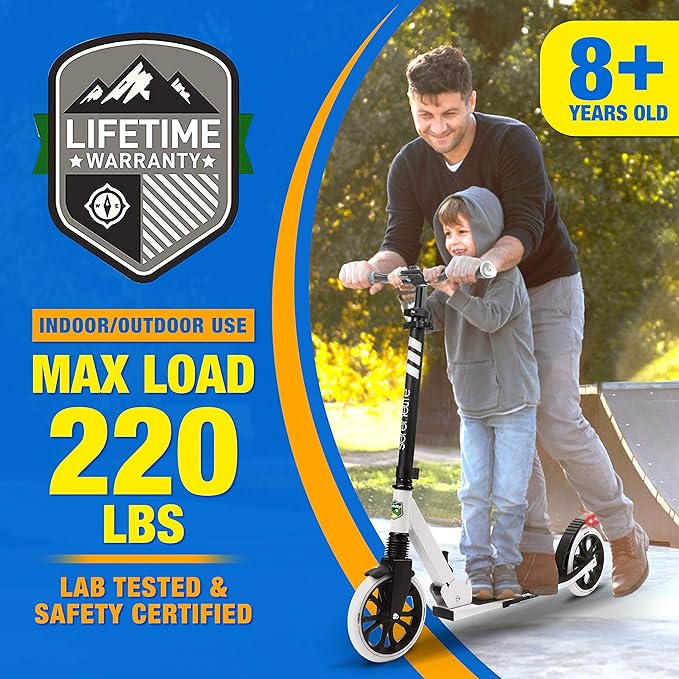 SereneLife Kick Scooter Adult Teenagers Kids- 2 Wheel Kids Scooter with Adjustable T-Bar Handlebar - Alloy Anti-Slip Deck - Portable Folding Scooters for Kids with Carrying Strap