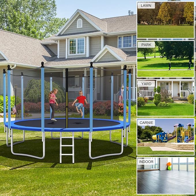 Giantex Trampoline for Kids Adults, ASTM Approved 8 10 12 14 15 16Ft Big Trampoline with Ladder, Thickness Steel Pipes Wear-Resistant All Weather Outdoor Large Recreational Trampoline with Net