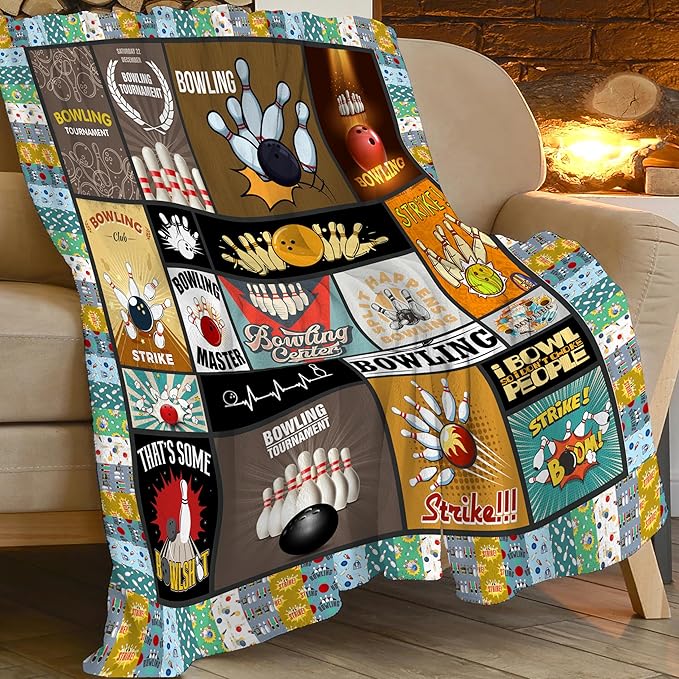 Bowling Blanket Bowling Throw Blanket Gifts for Bowling Lovers Kids Girls Boys Adults Women Men Super Soft Cozy Plush Fluffy Fuzzy Fleece Blanket Decor 50''X60''