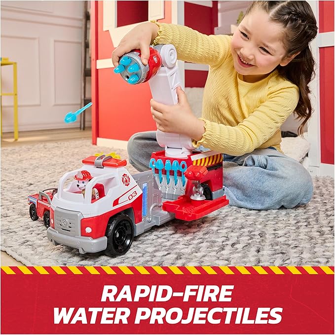 Paw Patrol Fire Rescue: Rapid Reload Fire Truck with Marshall Figure, Quick-Fire Launcher, Lights & Sounds, Kids Toys for Boys & Girls Ages 3 and Up