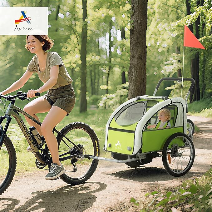 Aosom Elite 360 Swivel Bike Trailer for Kids Double Child Two-Wheel Bicycle Cargo Trailer with 2 Security Harnesses