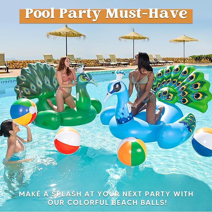 JOYIN 4-Pack 20" Beach Balls - Large Rainbow Beach Ball Inflatable Pool Toys for Party Supplies Decorations, Adults Kids Birthday Luau Summer Beach Water Games Beachball Party Favors