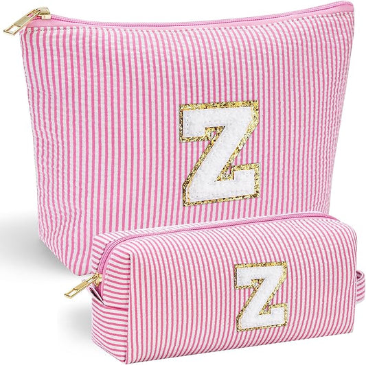 YOOLIFE Birthday Gifts for Women Girls - Personalized Initial Cute Pink Makeup Bags Cosmetic Bag Make Up Bag Toiletry Pouch Gift for Women Her Friend Mom Teacher Sister Teenager Female Bridesmaids Z