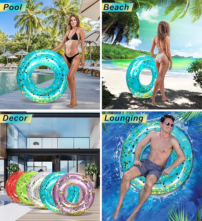 CoTa Global Inflatable Pool Float Tube Confetti Premium Swim Ring Heavy Duty Vinyl Flotation Pool Floats Toy for The Beach, Party, Vacation, UV Resistant - Pool Party