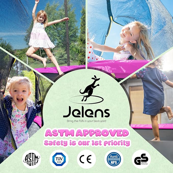 Trampoline 8FT 10FT, Outdoor Trampolines with Enclosure Net and Ladder, Recreational Anti-Rust Trampolines for Kids and Adults, ASTM Approved