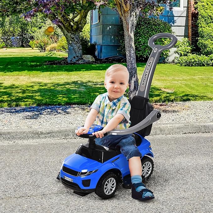 Aosom 2 in 1 Push Car for Toddlers - Kid Ride on Stroller with Horn, Music, Light Function, Secure Bar - Sliding Toy for Boys and Girls 1-3 Years Old, Blue