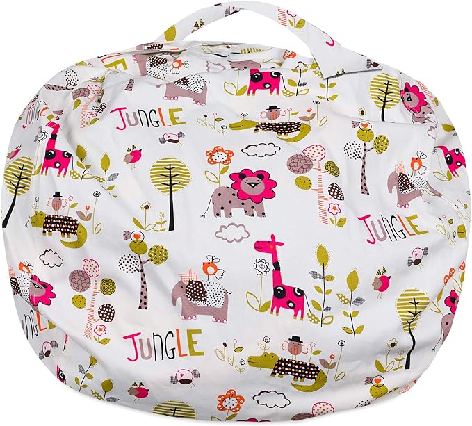 Posh Stuffable Kids Stuffed Animal Storage Bean Bag Chair Cover - Childrens Toy Organizer, X-Large-48 - Canvas Jungle White