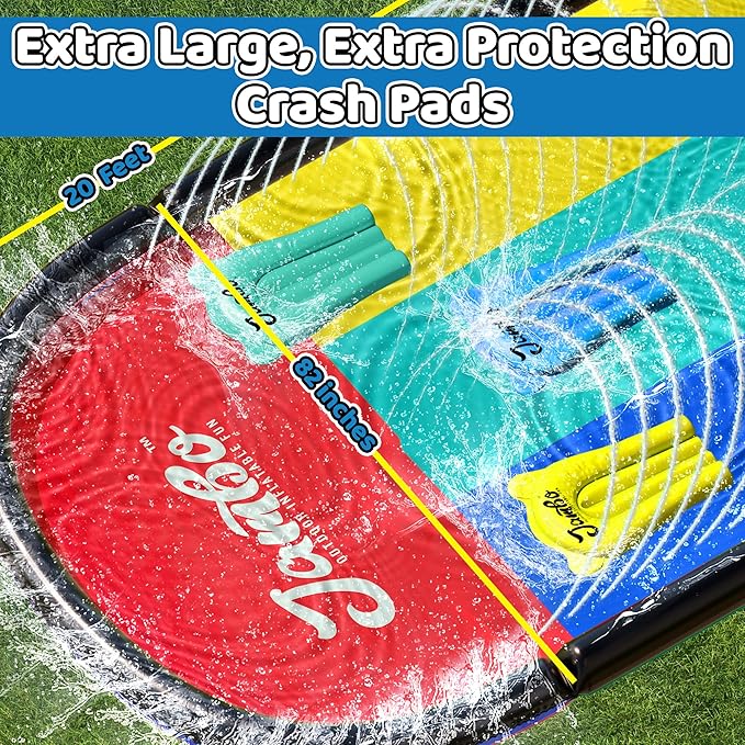 JAMBO XL 20Ft Premium 3 Lane Slip Splash and Slide with 3 Bodyboards, Heavy Duty Water Slide- Advanced 3-Way Water Sprinkler System, Backyard Waterslide Outdoor Water Toys n Slides for Kids Splash Pad